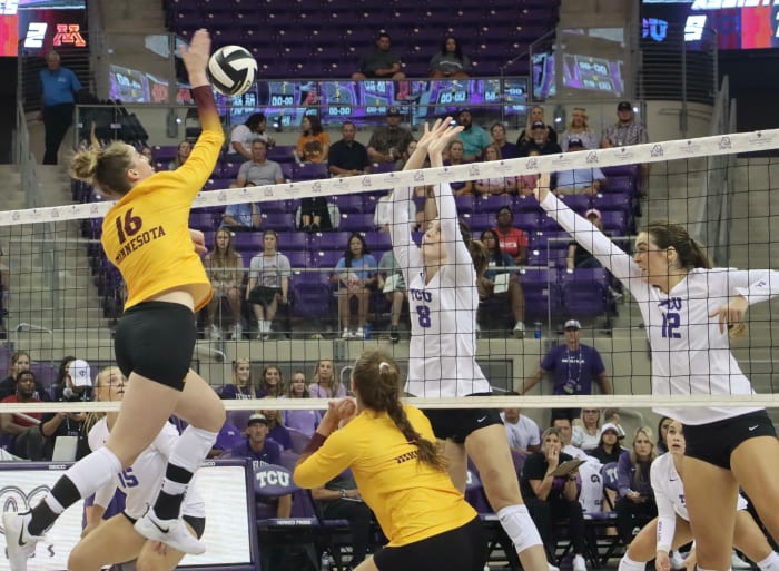 TCU Women's Volleyball in the match versus Minnesota on August 27, 2022